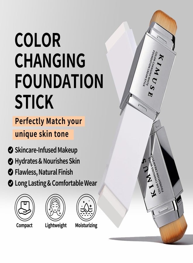 KIMUSE Color-Changing White Foundation Cream Stick, Long Lasting Color Changing Foundation, Medium to Full Coverage Stick Base Makeup, Dual-Ended with Brush - Image 2